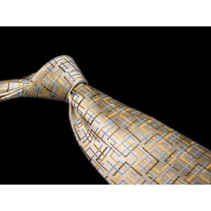 Vintage Jhane Barnes Tan Yellow Blue Abstract 100% Silk Men's Designer Tie
